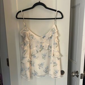 LOFT Floral Ruffle Cream Top